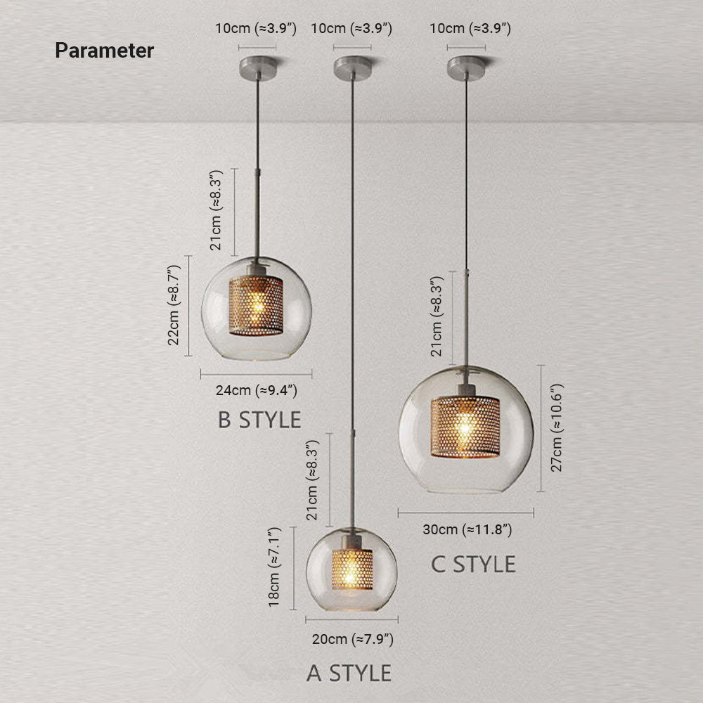 Vorinor Suspension Globe/Cylindre Moderne. Métal/Verre. Doré/Argent. Salon-Luire