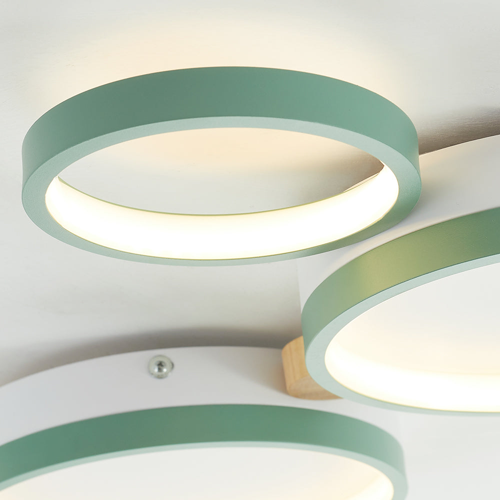Zenar Plafonnier Rond Moderne. Métal/Bois. Blanc/Gris/Vert. Salon-Luire
