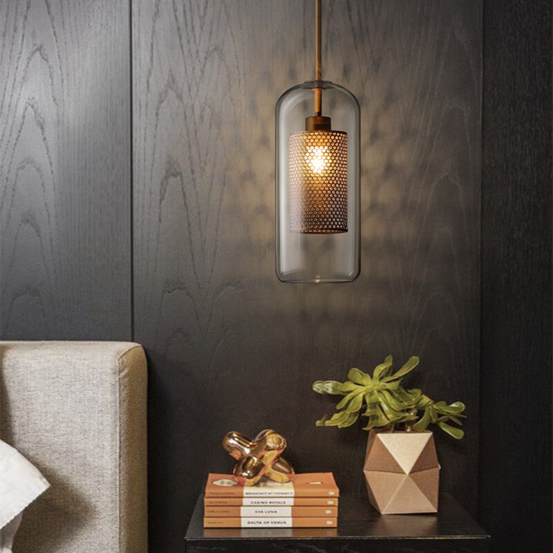 Vorinor Suspension Globe/Cylindre Moderne. Métal/Verre. Doré/Argent. Salon-Luire