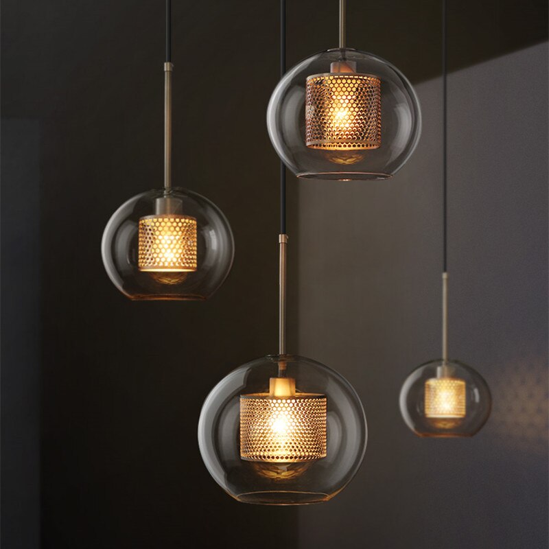 Vorinor Suspension Globe/Cylindre Moderne. Métal/Verre. Doré/Argent. Salon-Luire