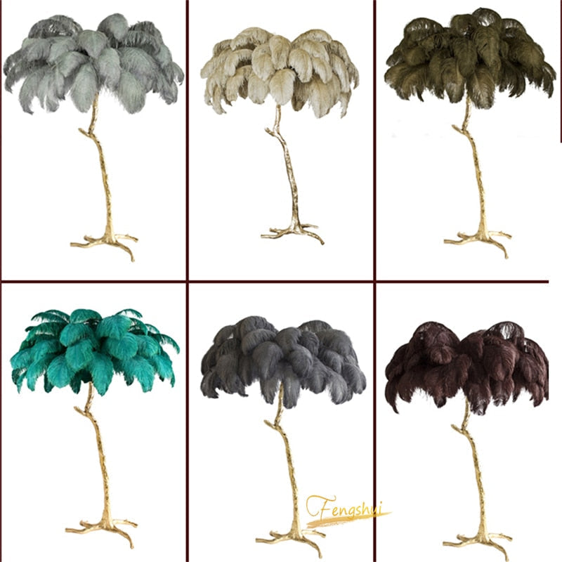 Lampadaire Fleur Luxe Plume/Métal Coloré Salon-Luire