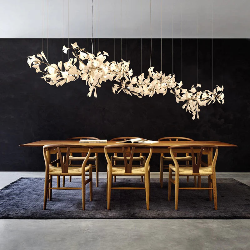 Korinor Lustre Suspension Feuille Artistic Design. Métal/Céramique. Blanc. Salon-Luire