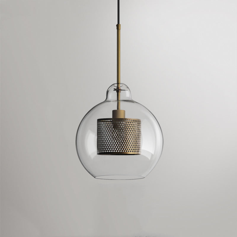 Vorinor Suspension Globe/Cylindre Moderne. Métal/Verre. Doré/Argent. Salon-Luire