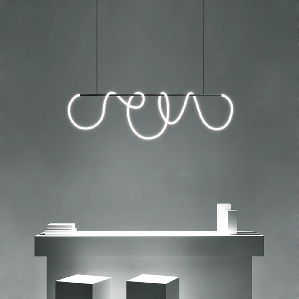 Tirixen Suspension Courbe/linéaire LED Postmoderne. Métal. Or/Noir. Salon-Luire